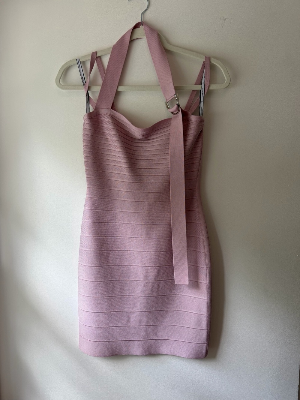 BRAND NEW HERVE LEGER Pink Bandage Halter Mini Dress